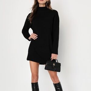 Lulus Positively Charming Black Turtleneck Mini Sweater Dress - Size S